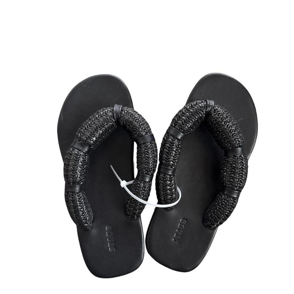 Black Leather Staud Flip Flop Sandals